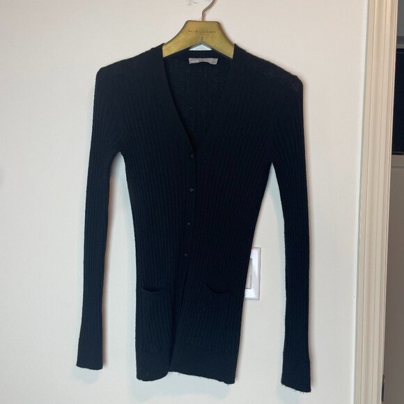 VINCE Cashmere Ribbed Tight Fit V-Neck Cardigan Sweater \\ M - Picture 2 of 12